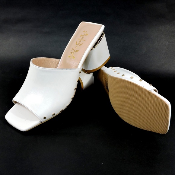 ALESSANDRO DI MARIA 🇮🇹 WOMEN'S WHITE SOFT LEATHER SUMMER MULES - Picture 7 of 8